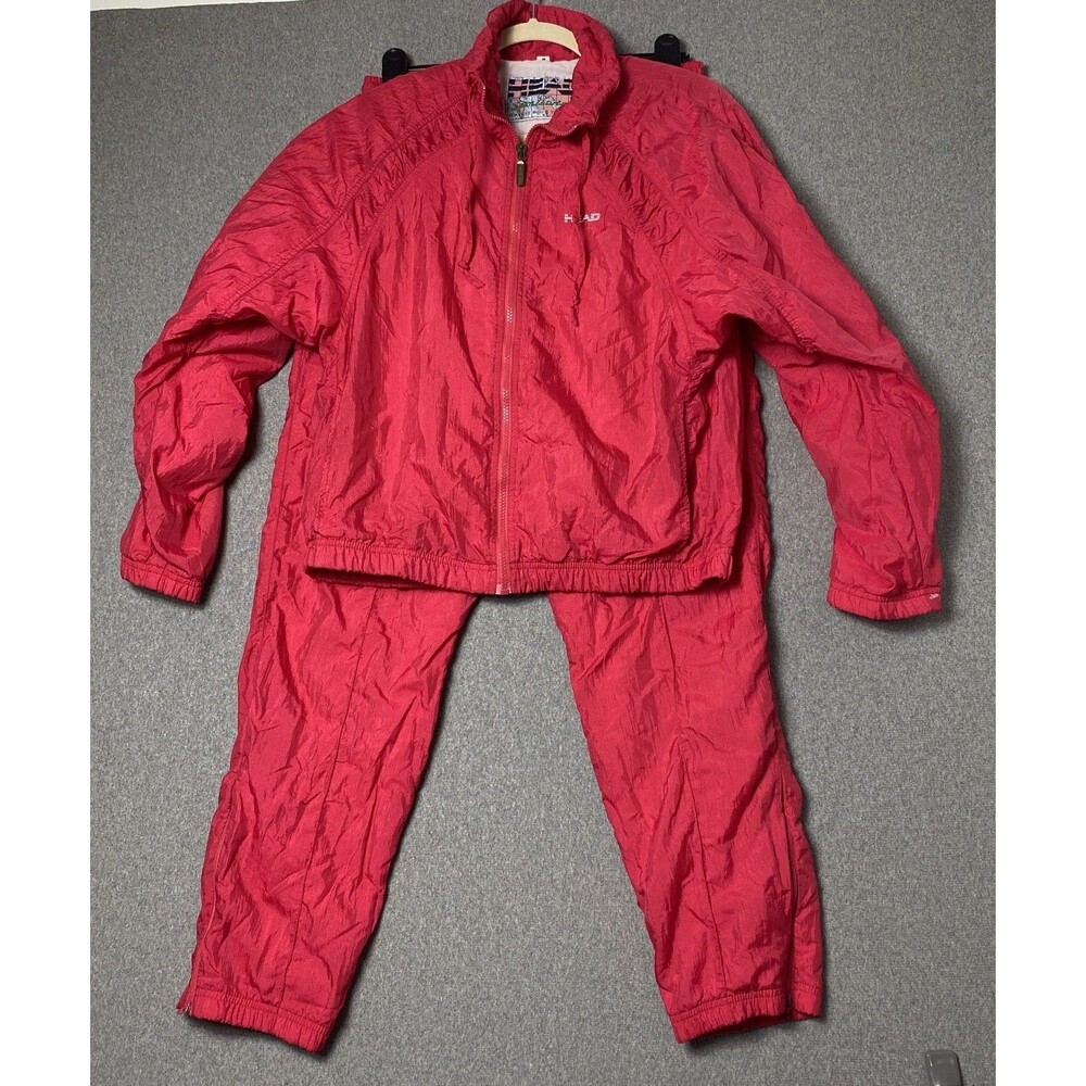 vintage Head Women’s red nylon tracksuit set ( Jacket/pants) Size M Lined